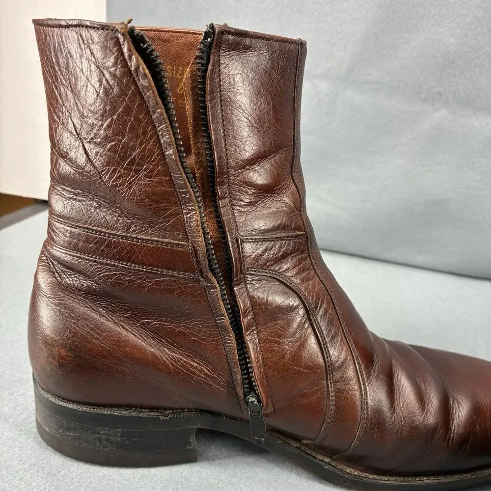 Vintage Freeman Brown Leather Ankle Boots Men’s Size 8 Side Zip Dress Boots USA